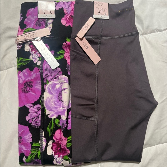 Victoria's Secret Black and Pink Floral Leggings Set - Picture 1 of 2